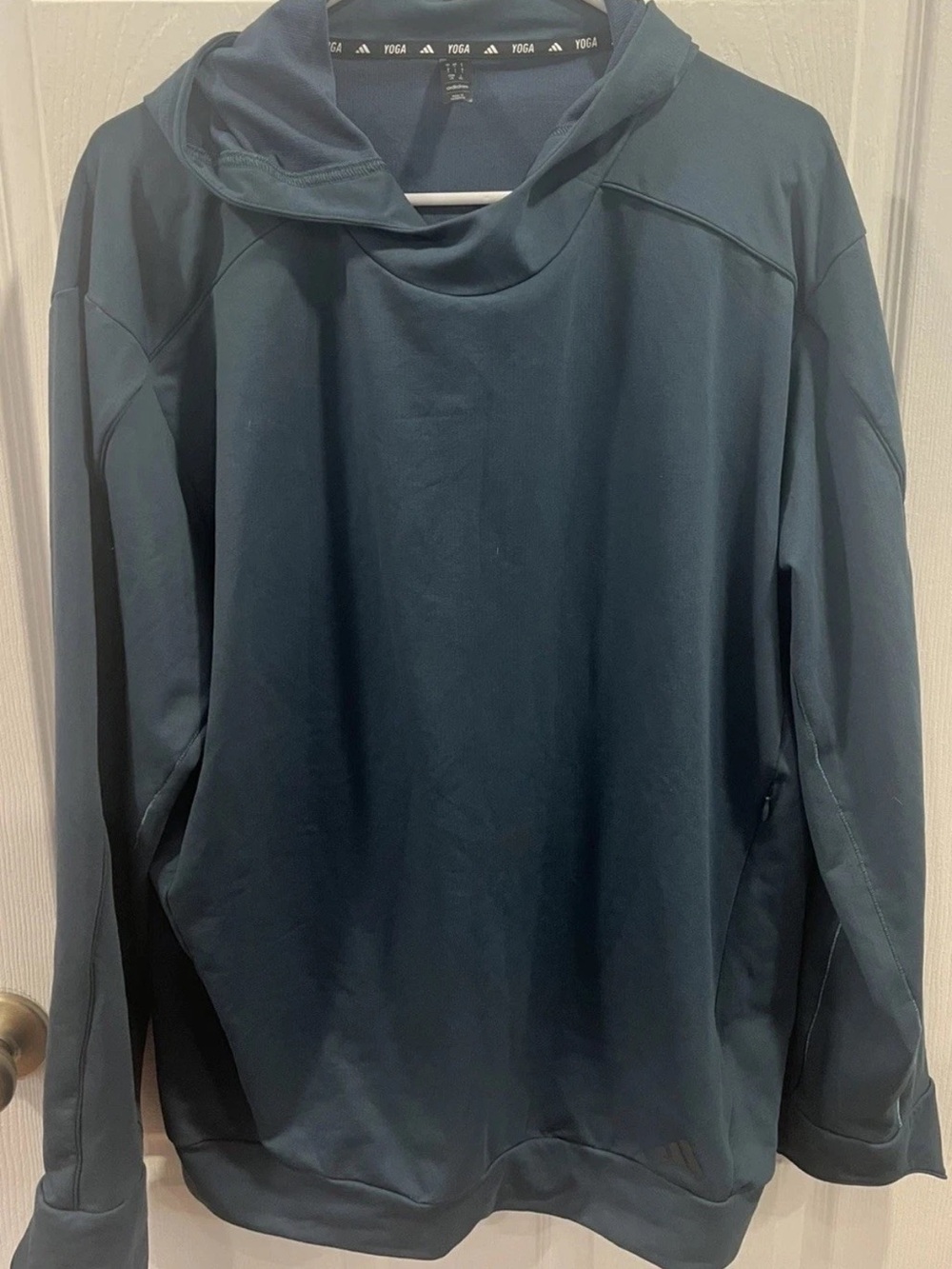 adidas Yoga Hooded Pullover Top Teal Blue Long Sleeve Unisex Size Large